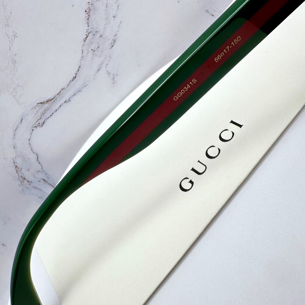 New Gucci Sunglasses Polarized Black Square Red Green Web Arms 56mm Gray Lens - Picture 9 of 15